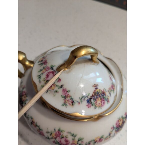 Haviland & Co Limoges Cream Sugar Bowl Gold Handles Bouquet Urn - Picture 15 of 16